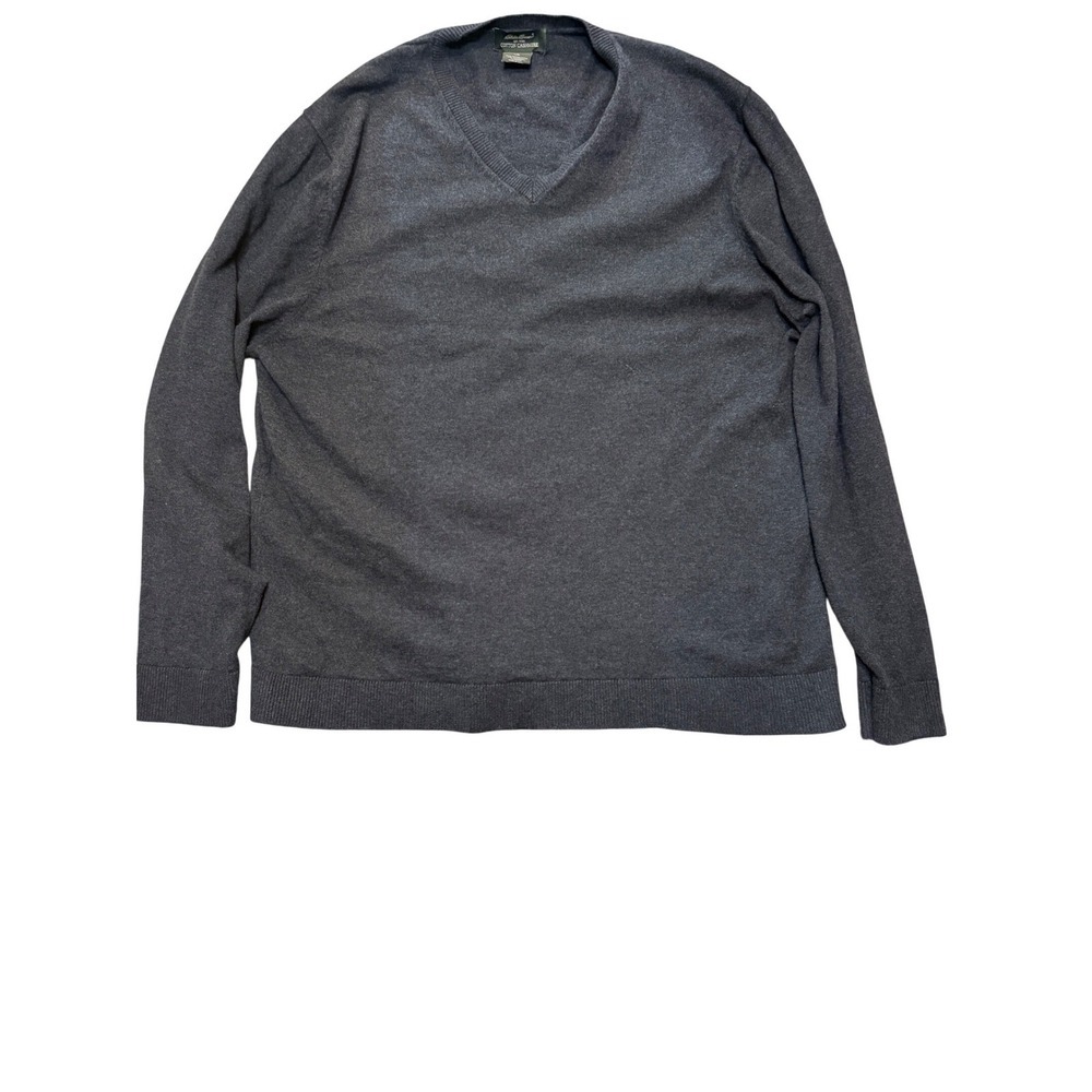 Eddie Bauer Cotton Cashmere V Neck Sweater Mens Large Gray Long Sleeve Casual